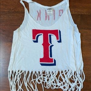 PINK Texas Rangers fringe crop top